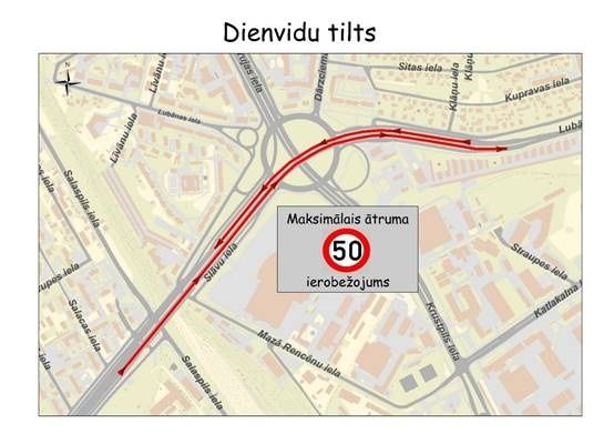Samazinās atļauto braukšanas ātrumu uz Dienvidu tilta