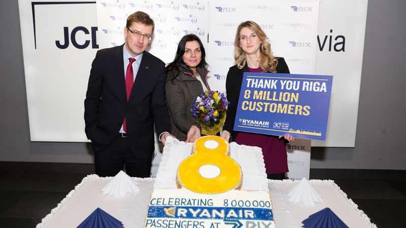 Ryanair no un uz Rīgu pārvadājis 8 000 000 pasažieru