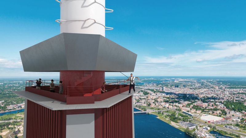 FOTO: Pēc pārbūves Rīgas TV tornī varēs pastaigāties arī ārpus torņa 220m augstumā