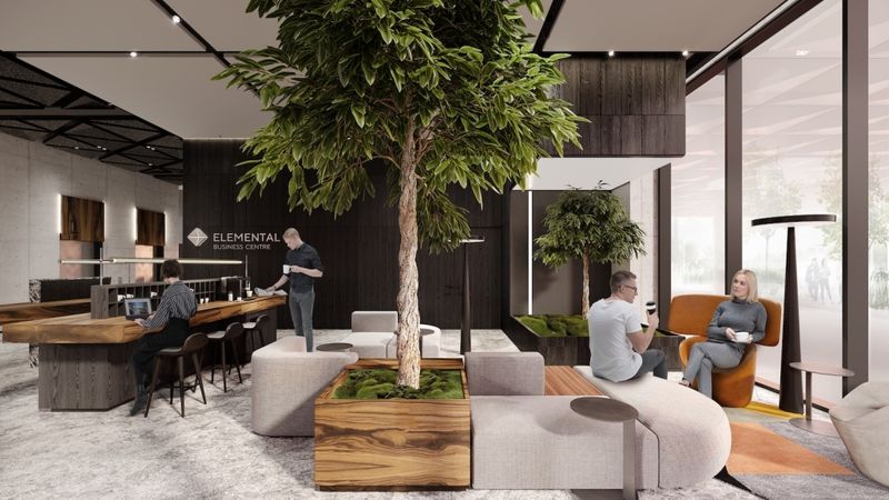Elemental Business Centre koplietošanas telpu interjeru veido OAD