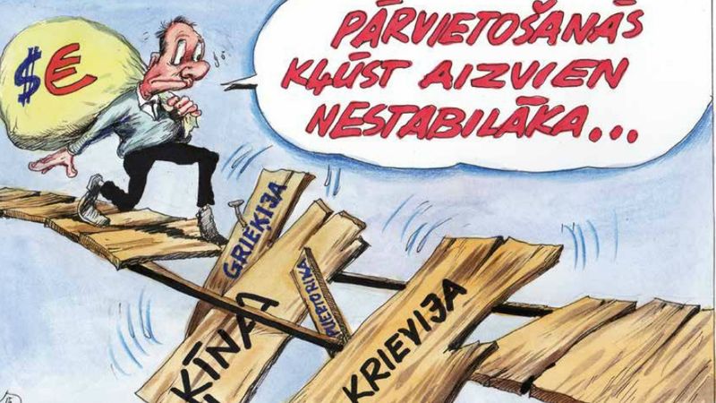 DB karikatūra: Finanšu padebešos iezogas jauni mākoņi