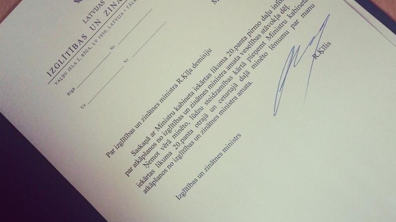 Ķīlis iesniedzis premjeram demisijas rakstu