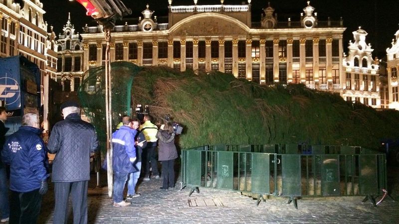 Briseles centrālo laukumu Grand Palace sasniedz Ziemassvētku egle no Rīgas