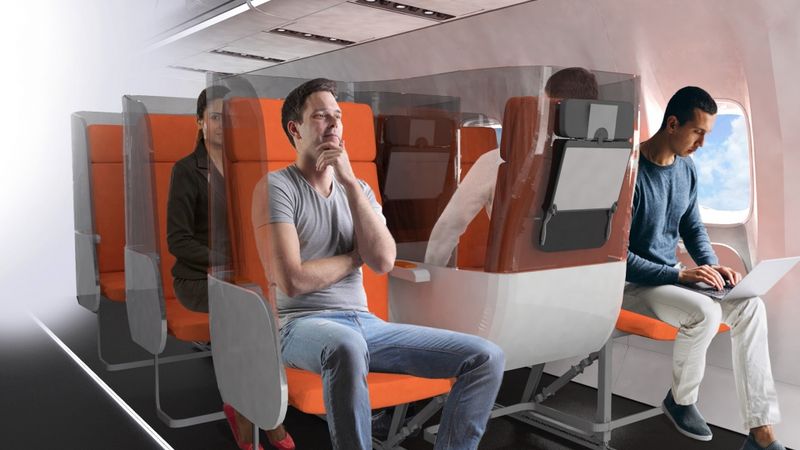 FOTO: Piedāvā risinājumu aviopasažieru izolācijai pēc pandēmijas