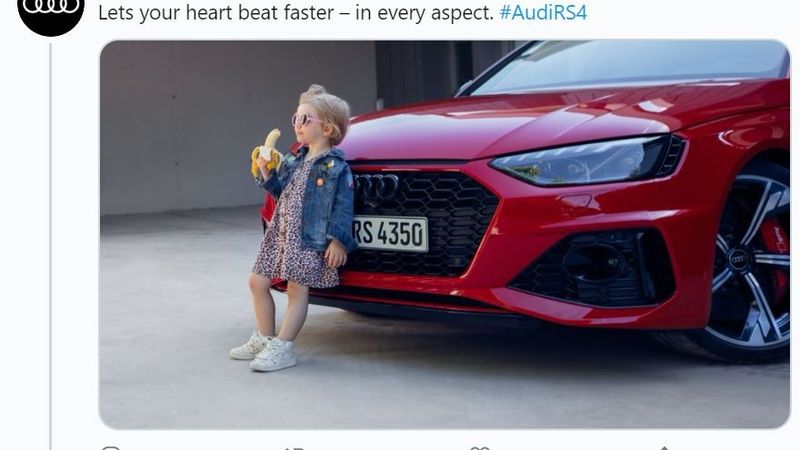 Audi atsauc reklāmu, kurā redzama maza meitene ar banānu