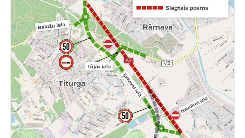 Uz gadu slēdz Bauskas šosejas posmu pie Baložiem